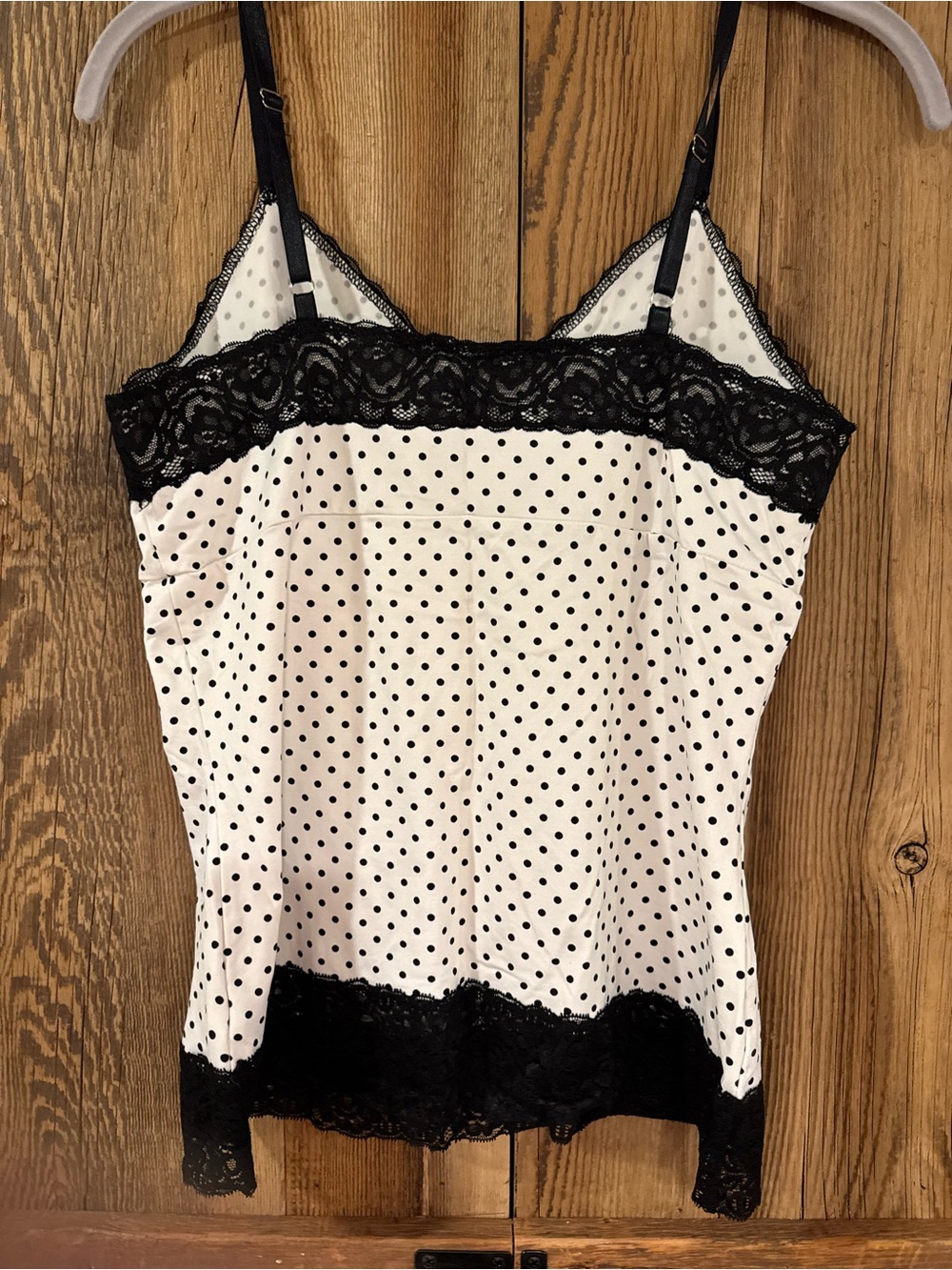 White House Black Market Black & White Polka Dot Lace Trim Cami - Picture 6 of 6